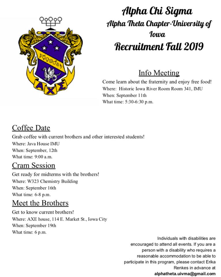 AXE Fall 2019 Recruitment Event Schedule